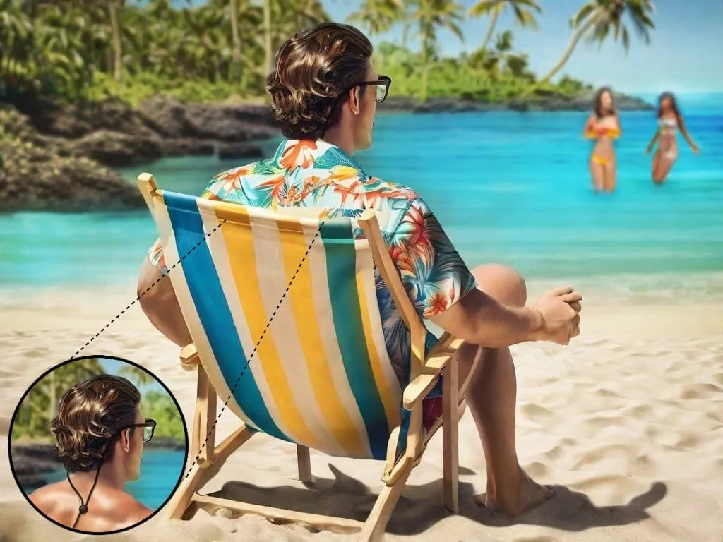 Guy using X-ray Glasses at the beach
